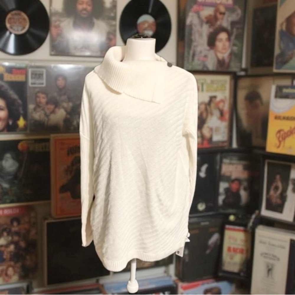 Style & Co Knit Sweater White Cozy Cowl neck Sweater Large NWT